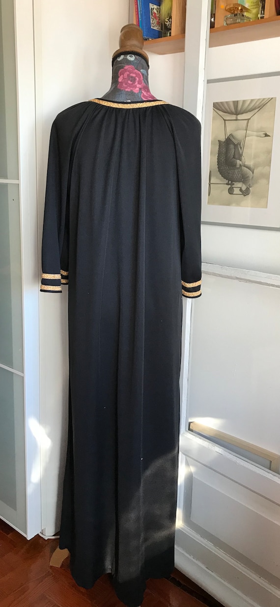 Vintage 70s Black Long Sleeve Kaftan Dress with G… - image 3