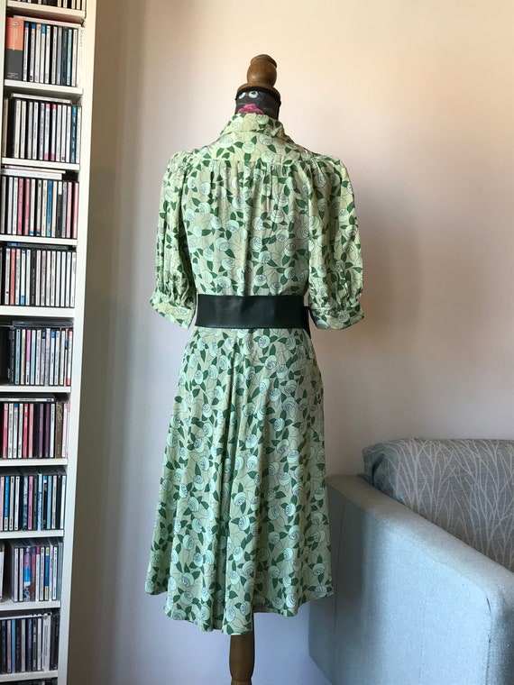 Vintage 80s does 40s Green Fit and Flare Dress by… - image 3