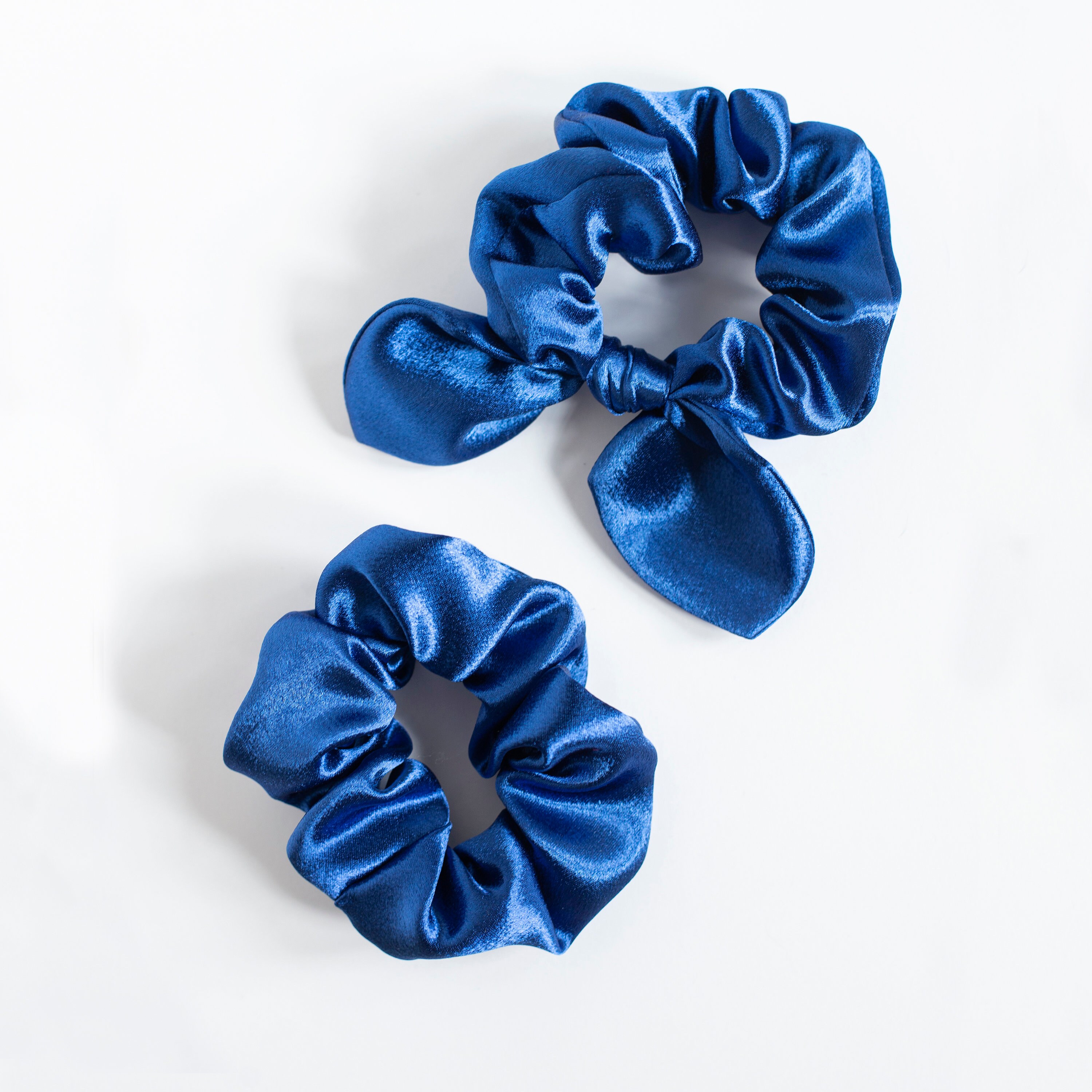 Blue Satin Hair Scrunchies Bow Scrunchie Hair Scrunchy Top Etsy