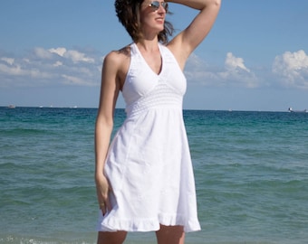 Halter Neck Dress, Womens Handmade dress, boho dress, beach dress, white dress, cotton dress, Summer Dress