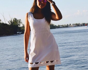 Handmade Peruvian Cotton Beach Dress, White Summer Dress