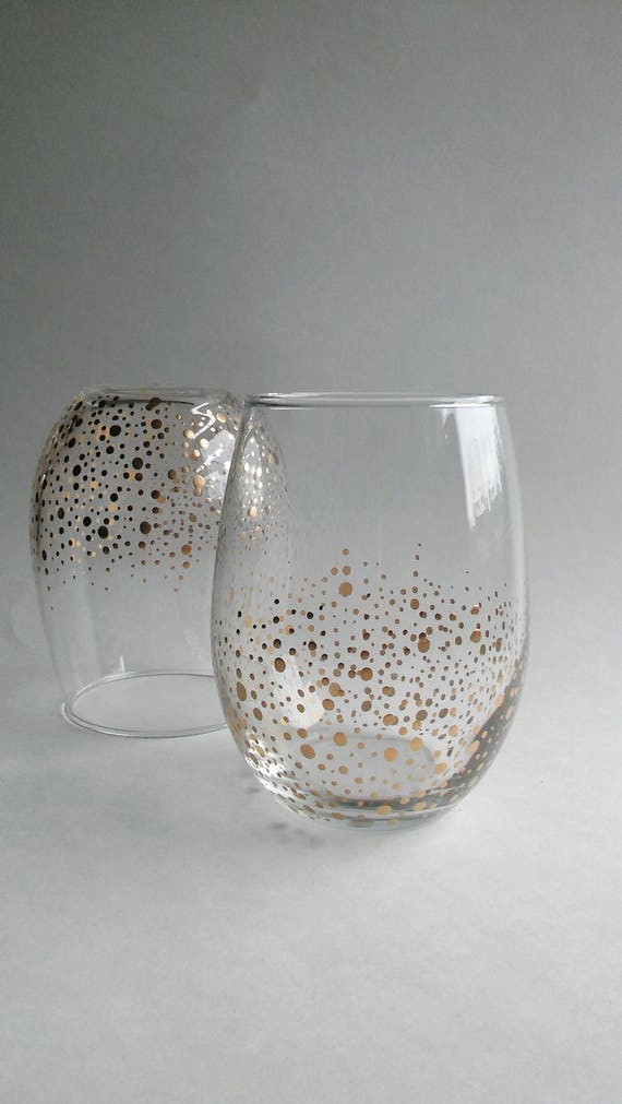 TWO Gold Stemless Wine Glasses Etsy