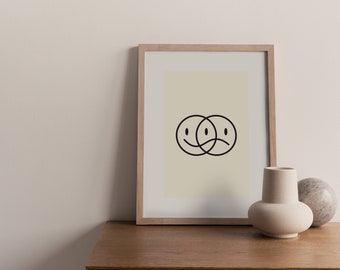 Smiley Sad Face Printable Art, Art Print, Minimal Wall Print, Modern Neutral Decor, Digital Download, Minimal Wall Art, Home Wall Art