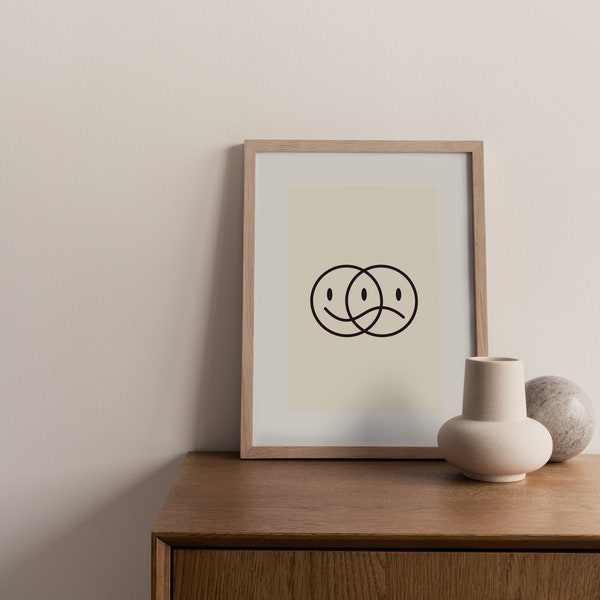 Smiley Sad Face Printable Art, Art Print, Minimal Wall Print, Modern Neutral Decor, Digital Download, Minimal Wall Art, Home Wall Art