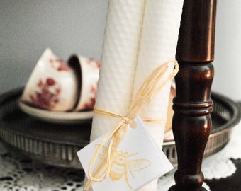 100% Natural Beeswax Creamy White Hand Rolled 8&quot; Honeycomb Taper Candle Set of Two | Non-toxic | Soy Free | Dripless | Unscented |