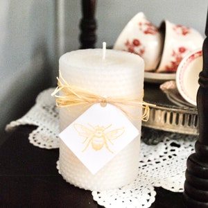 100% Natural Beeswax Creamy White Hand Rolled 4" Honeycomb Pillar Candle | Non-toxic | Soy Free | Dripless | Unscented | Minimalist Decor