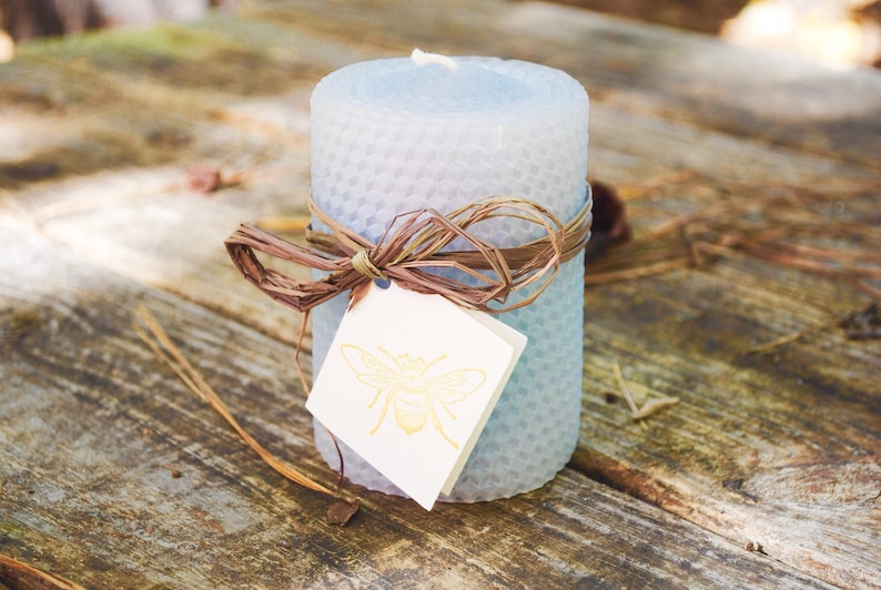 100/% Natural Hand-rolled Ivory Honeycomb Beeswax 4” Pillar Candle Non-toxic