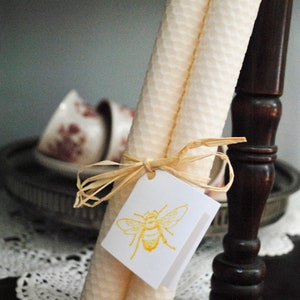 PREORDER 100% Natural Hand Rolled Honeycomb Beeswax Taper Candle Set of Two Ivory Off White / Non-toxic / Unscented / Hygge Christmas Decor