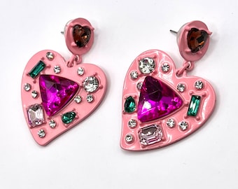 Barbie Pink bling heart earrings