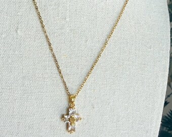 Dainty Crystal Cross Necklace • Stainless Steel Layered Cross Pendant • Clear Quartz cross  • Faith Jewelry Gift For Her