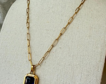 Amethyst Purple Crystal Pendant Necklace | Gold Paperclip Chain Necklace | Minimalist Gold Charm Necklace | Layering Jewelry Gift for Her