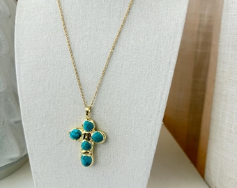 Gold Turquoise Cross Pendant | Faith Necklace | Boho Western Jewelry for Her