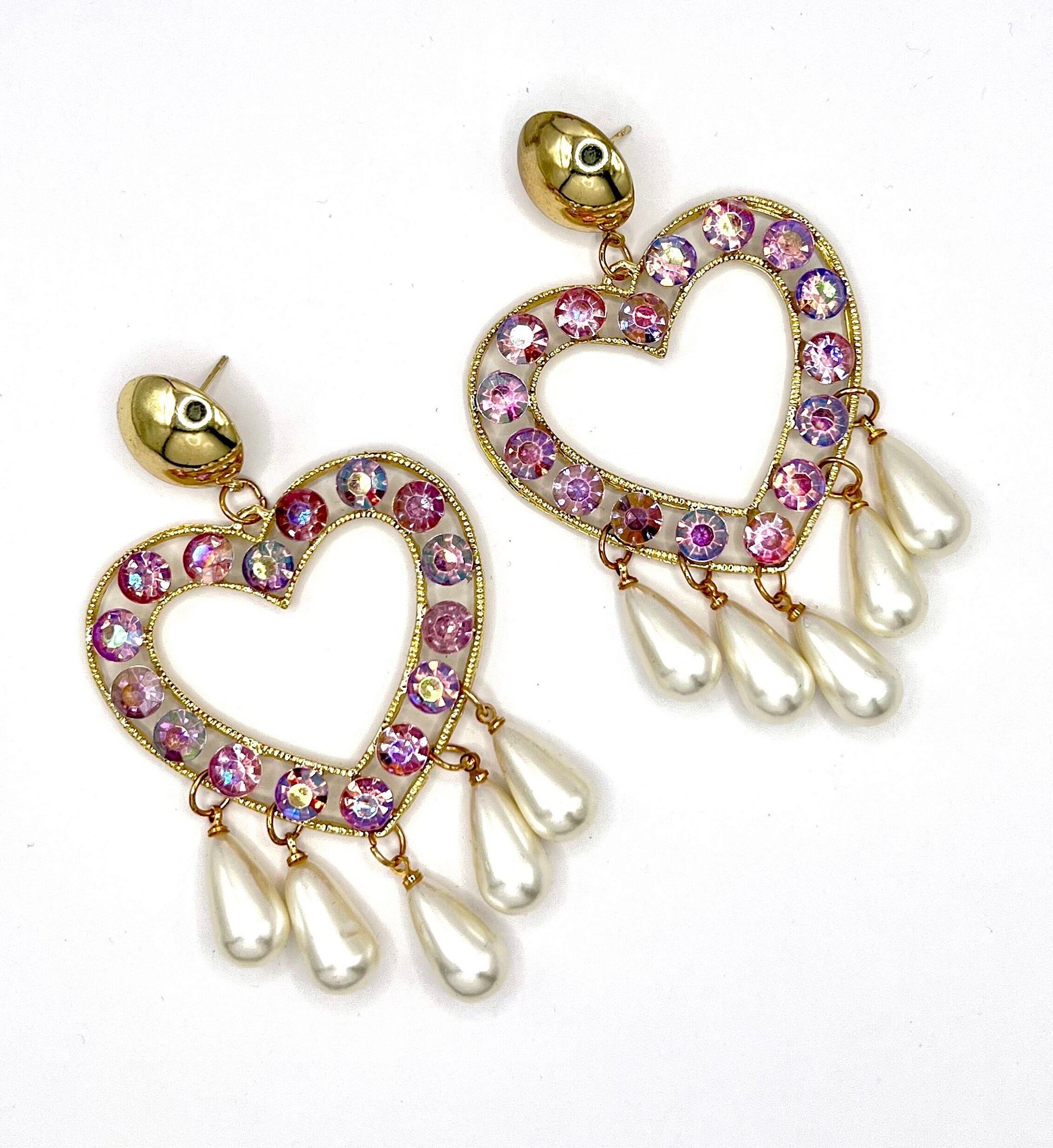 Barbie Pink Rhinestone Tassel Heart Earrings