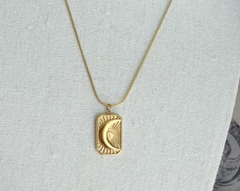 Celestial Crescent Moon Pendant Necklace — Stainless Steel Snake Chain- Gold layering necklace