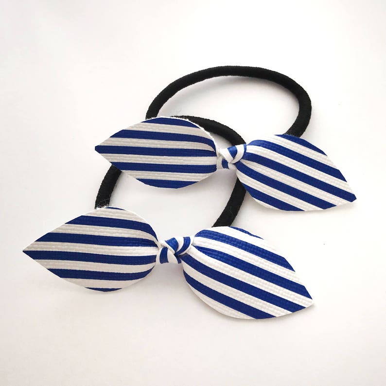 Hair Tie Blue And White Stripe Faux Leather Hair Tie Blue Etsy