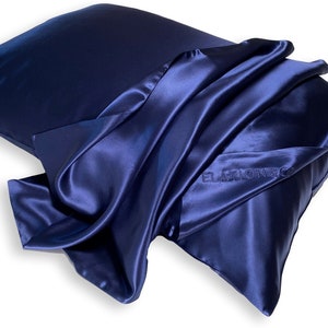 MIDNIGHT BLUE - Queen size pure 100 % silk pillowcase | machine washable | blue slip silk pillowcase | both sides pure silk | certified silk