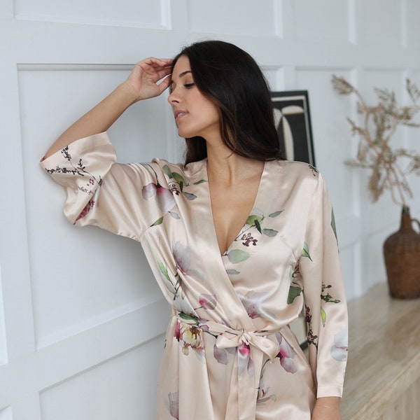 100% MULBERRY SILK ROBE | Luxury Loungewear | Premium Silk Kimono | Gift for bride | Gift for her | Silk Robe | Mulberry Silk | Silk Kimono