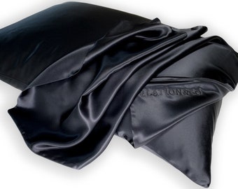 BLACK ONYX - pure 100% slip silk | machine washable silk pillowcase | both sides pure silk | certified slip silk pillow cover | organic