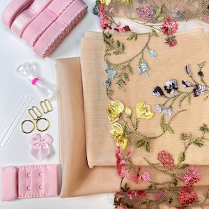 Bra Making Kit | Bra sewing Kit | Non Stretch  Lace| Bralette DIY Kit | Bra Kit | Bralette Kit | Floral Lace Kit | Bra DIY Kit