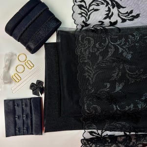 Bra Making Kit | Bra sewing Kit | Non Stretch Lace | Bralette DIY Kit | Bra Kit | Black Elastics Set | Black Mesh and Liner Set