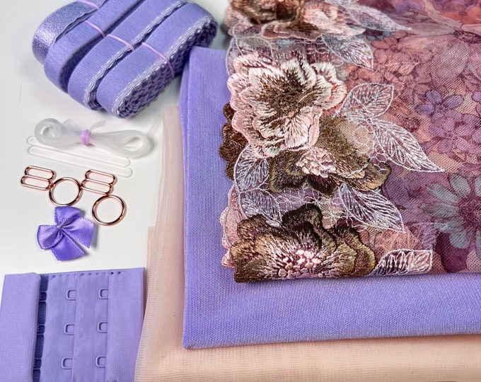 Bra Making Kit | Lavender Base Bra Sewing Kit | Embroidery Lace ...
