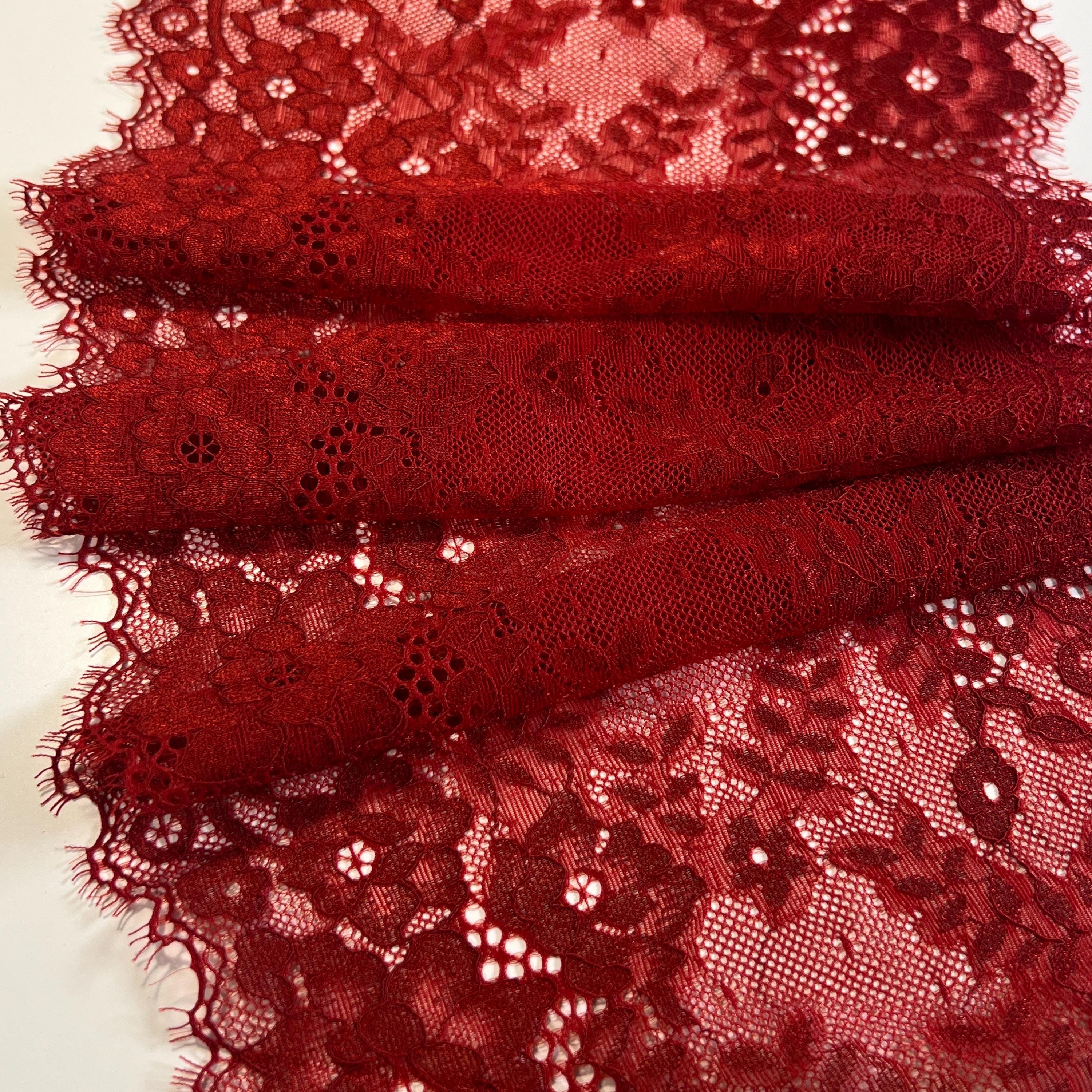 Deep Red Floral Stretch Lace – Dark Red Stretch Lace by the Yard ...