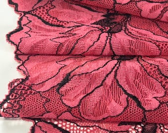 Midnight Hibiscus Stretch Spitzenborte– Dunkel Plum Stretch Spitze lose auf Lager | Blumenspitze | Spitze für DIY BH Nähprojekte | 21cm/ 8,5 Zoll