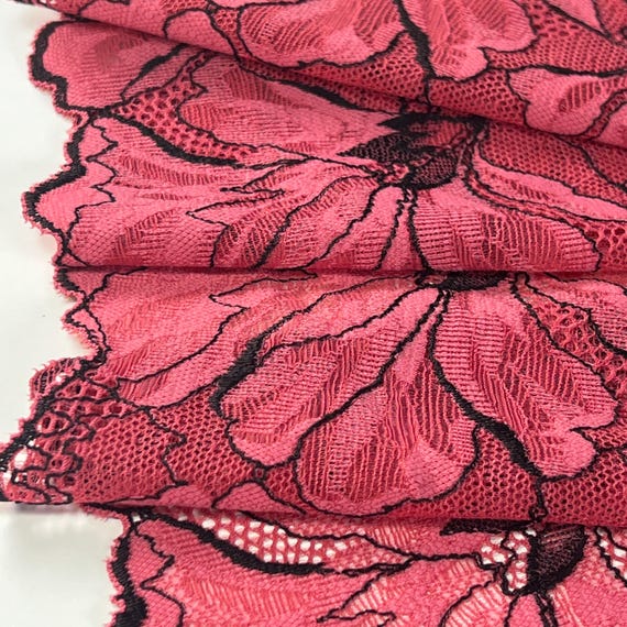 Midnight Hibiscus Stretch Lace Trim– Dark Plum Stretch Lace by the Yard| Floral  Lace | Lace for DIY Bra Sewing Projects | 21cm/8.5inch