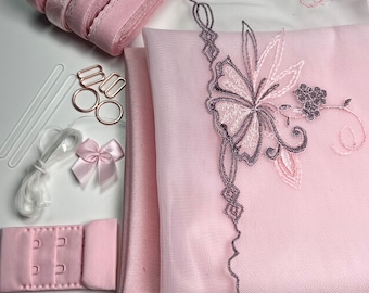 BH-maakset | Naaiset roze basisbeha | DIY pakket kanten bralette met borduursel | BH-set | Roze set met mesh en voering | Roze gaas