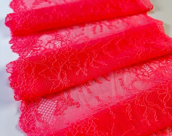 Hot Hibiscus Stretch-Spitze | Lebendige Korall-Rosa-Spitze für Wäsche, Bralettes, Schlüpfer und DIY nähen | Wird als Meterware verkauft 20cm/8 Zoll