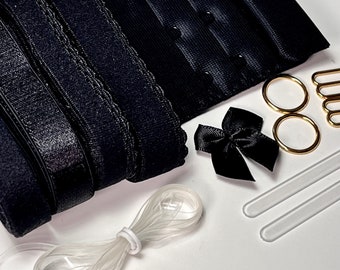 Bra Findings Kit - Black Bra Elastics Set - Bra Elastics Set - Bra Making - DIY Bralette Making Kit - Bra Making Supplies - Bra Sewing Kit