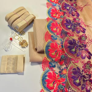 Neon Bra Making Kit | Bra sewing Kit | Non Stretch | Bralette DIY Kit | Bra Kit | Bralette Kit | Beige Elastics and Mesh set | Statement Kit