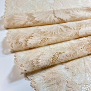 Light Beige - Premium Nylon Stretch Lace by the Yard - White  Floral Pattern Lace with a shiny details for DIY Lingerie | 22 cm/ 8.6 inch
