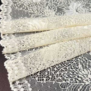 Off White with Yellow undertone  - Premium Nylon Stretch Lace by the Yard - White  Floral Pattern Lace for DIY Lingerie | 22 cm/ 8.6 inch