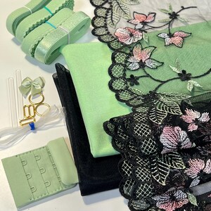 Black Floral Premium Bra Making Kit | Bra sewing Kit | Non Stretch | Pink and Green | Bra Kit | Paradise Green Elastics Set | Non stretch