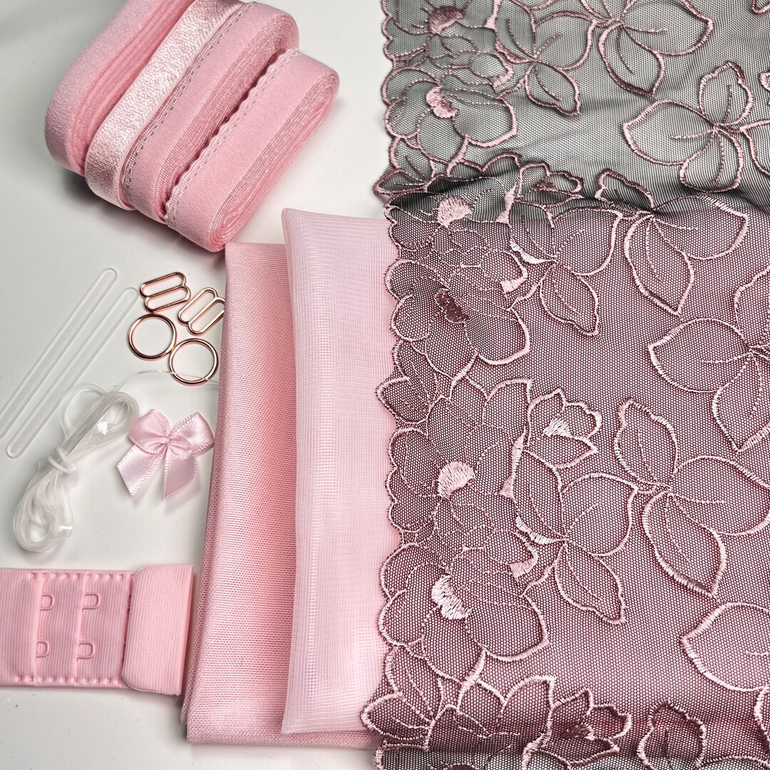 Bra Making Kit Pink Base Bra Sewing Kit Embroidery Lace Bralette DIY