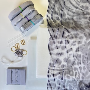 Bra Making Kit | Bra sewing Kit | Non Stretch | Leopard Themed Embroidery Bra DIY Kit | Choice of White or Silver elastics
