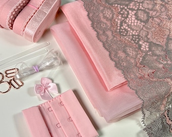 BH-maakset | Naaiset voor bh's | Elastisch kant | DIY-kit bralette | BH-set | Roze elastieken set | Roze set mesh en voering