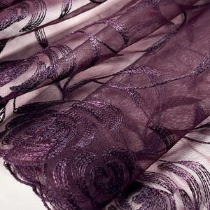 Deep Plum Garden Embroidered Lace -  Tulle Lace Trim by the Yard - Embroidered tulle for DIY Bra Sewing Projects | 22cm 9inch