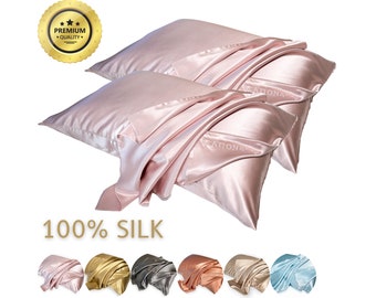 2 ENVELOPE Queen Pillowcases | 100% Mulberry Silk | | machine washable| both sides pure silk | certified silk | Gift Set of 2