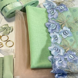 Cornflowers Bra Making Kit | Bra sewing Kit | Non Stretch |  Embroidery Lace | Bra Kit | Paradise Green Elastics Set