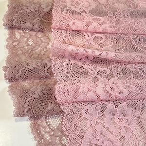 Rose Parfait  - Premium Nylon Stretch Lace by the Yard - Cotton Candy Pink and Dusty Rose for DIY Bra Sewing Projects | 21 cm/ 8.6 inch