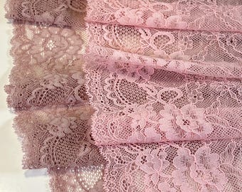 Rose Parfait - Encaje elástico de nailon de primera calidad cortado a medida - Rosa algodón de azúcar y rosa empolvado para proyectos de costura de sujetadores DIY / 21 cm / 8,6 pulgadas