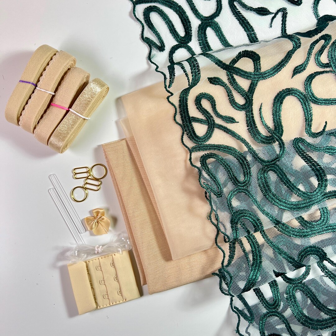 Bra Making Kit | Beige Base Bra Sewing Kit | Embroidery Lace Bralette ...