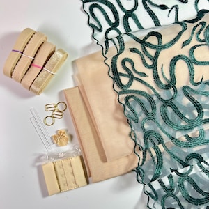 Bra Making Kit | Beige Base Bra sewing Kit | Embroidery Lace  Bralette DIY Kit | Bra Kit | Beige Mesh and Lining Set | Non Stretch Lace