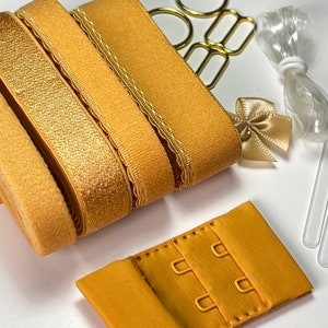Bra Findings Kit - Deep Yellow Elastics - Bra Elastics Set - Bra Making - DIY Bralette Making Kit - Bra Making Supplies - Bra Sewing Kit