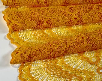Lebendiges Goldenes Gelb - Premium Nylon Stretch Spitze lose auf Lager - Warme Gelbe Stretch Spitze für DIY BH Nähprojekte | 21 cm breit