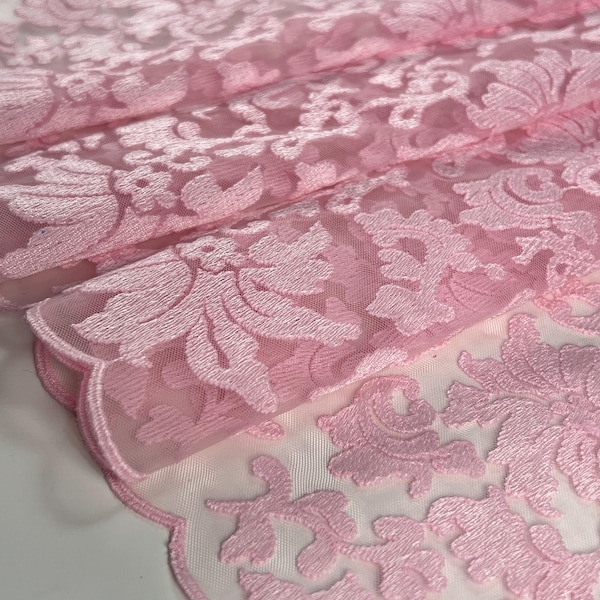 Pastel Pink Tulle Lace - Embroidery Tulle Lace Trim by the Yard - Baby Pink Lace | for DIY Bra Sewing Projects | 21cm 8.5inch