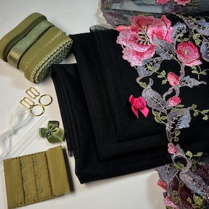 Crimson Dusk Premium Bra Making Kit | Bra sewing Kit | Non Stretch | Bra Kit | Olive Elastics Set | Non stretch