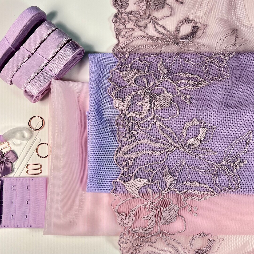 Lilac Mist Bra Making Kit | Bra Sewing Kit | Embroidery Lace Bralette ...
